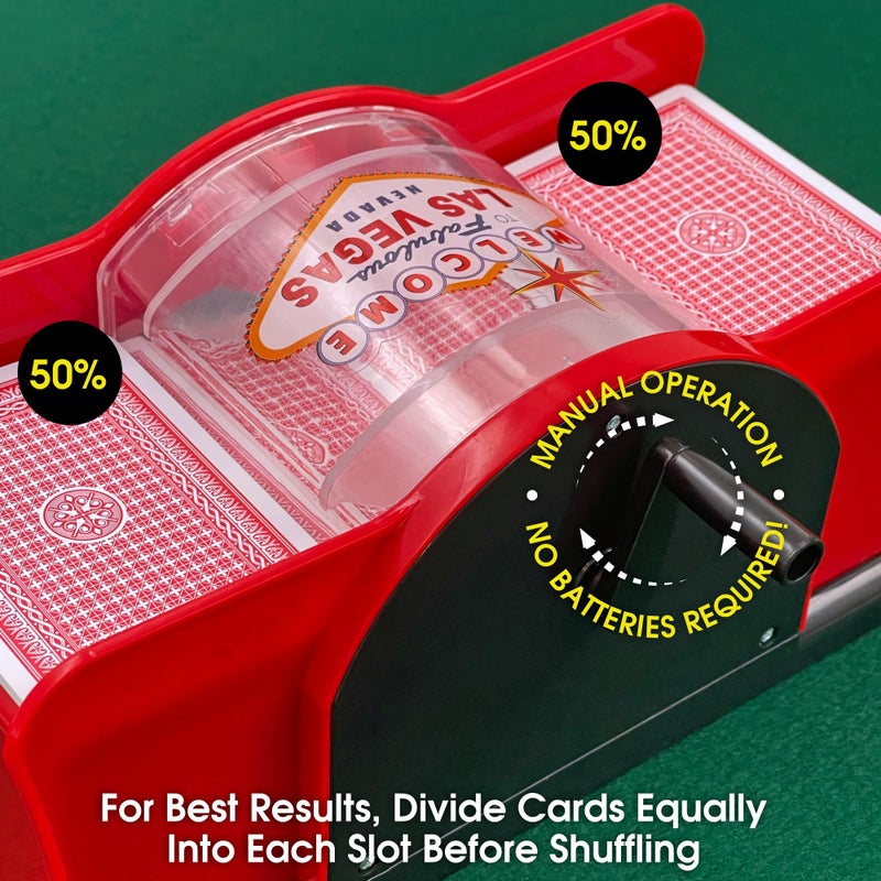 CHH 2 Deck Hand Crank "Welcome To Las Vegas" Card Shuffler, Red & Black - Image 3